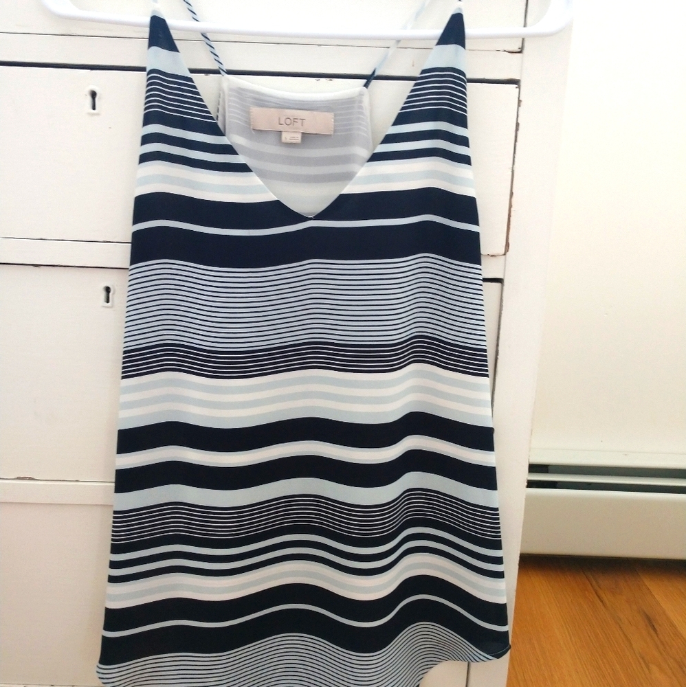 LOFT Striped Flowy V-Neck Tank (S)